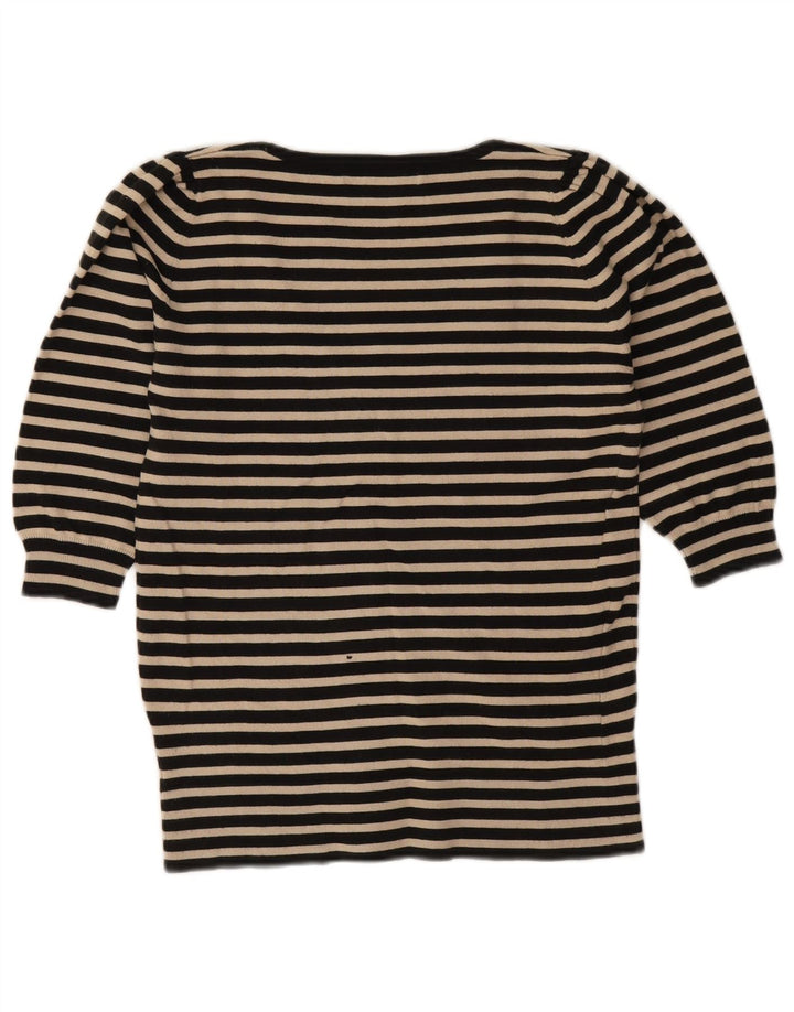 Zara Damen-Top, 3/4-Ärmel, UK-Größe 12, Mittelschwarz, gestreift, Baumwolle