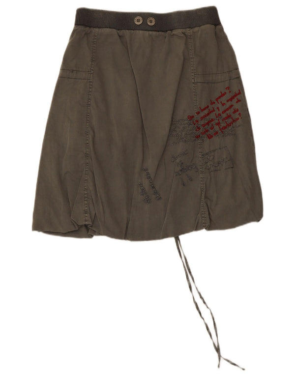 Desigual Womens Graphic Bubble Rock EU 36 Small W28 Khaki Baumwolle