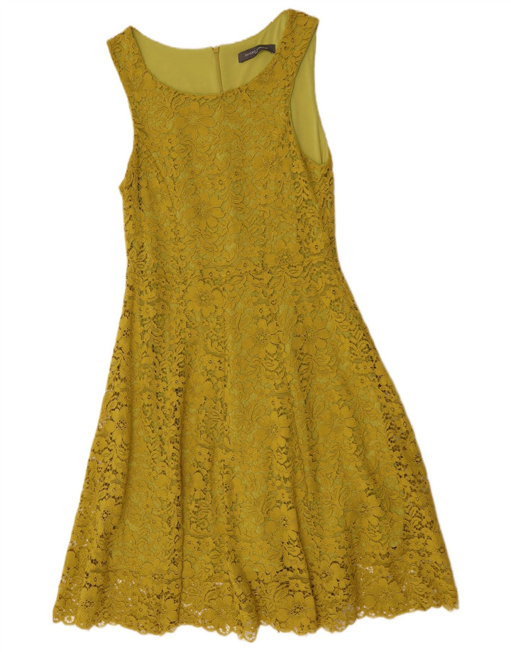 Sandro Ferrone Damen Ärmelloses A-Linien-Kleid IT 42 Mittelgelbes Blumenmuster