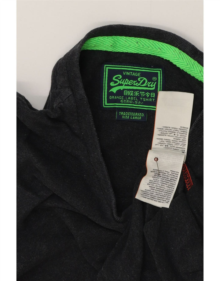 SUPERDRY Damen T-Shirt Top UK 16 Large Grau Baumwolle