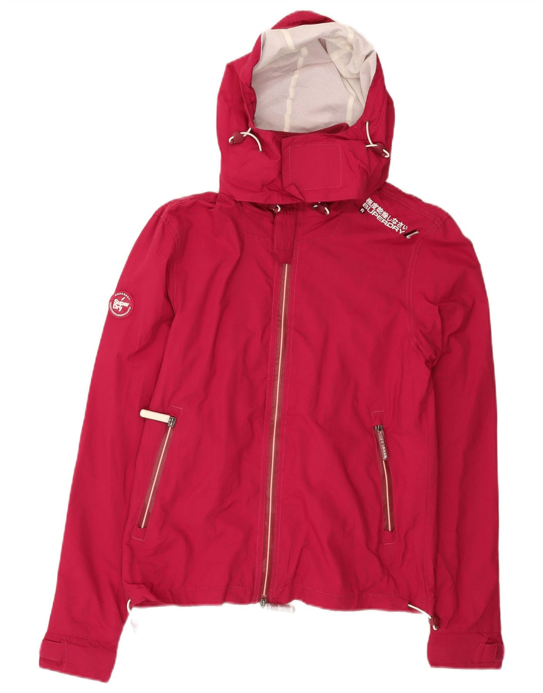 SUPERDRY Damen-Regenjacke mit Kapuze, UK 10, Größe S, rotes Nylon