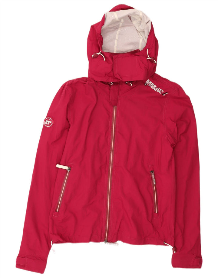 SUPERDRY Damen-Regenjacke mit Kapuze, UK 10, Größe S, rotes Nylon