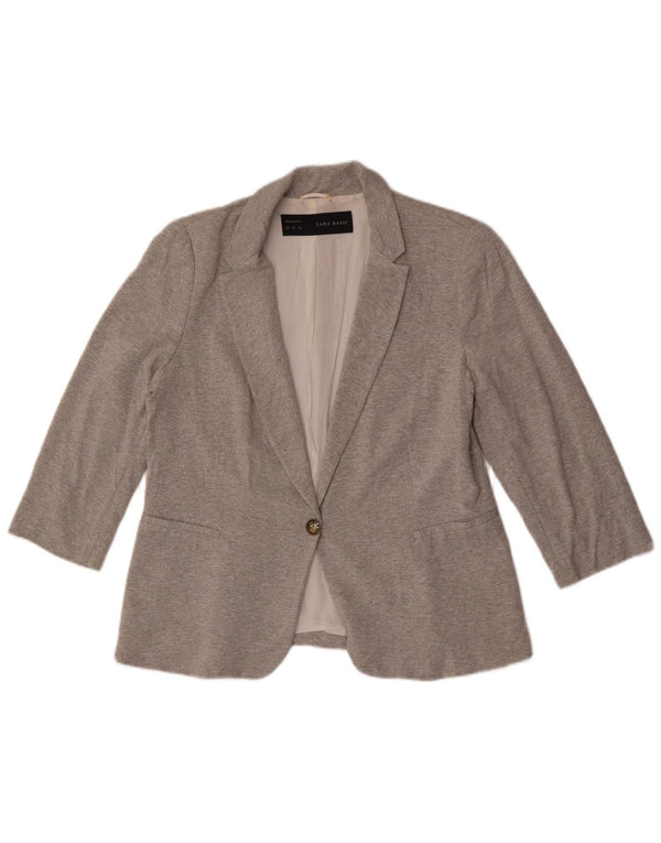 Zara Damen-Blazer mit 1 Knopf und 3/4-Ärmeln, UK 18, XL, grau gefleckte Baumwolle