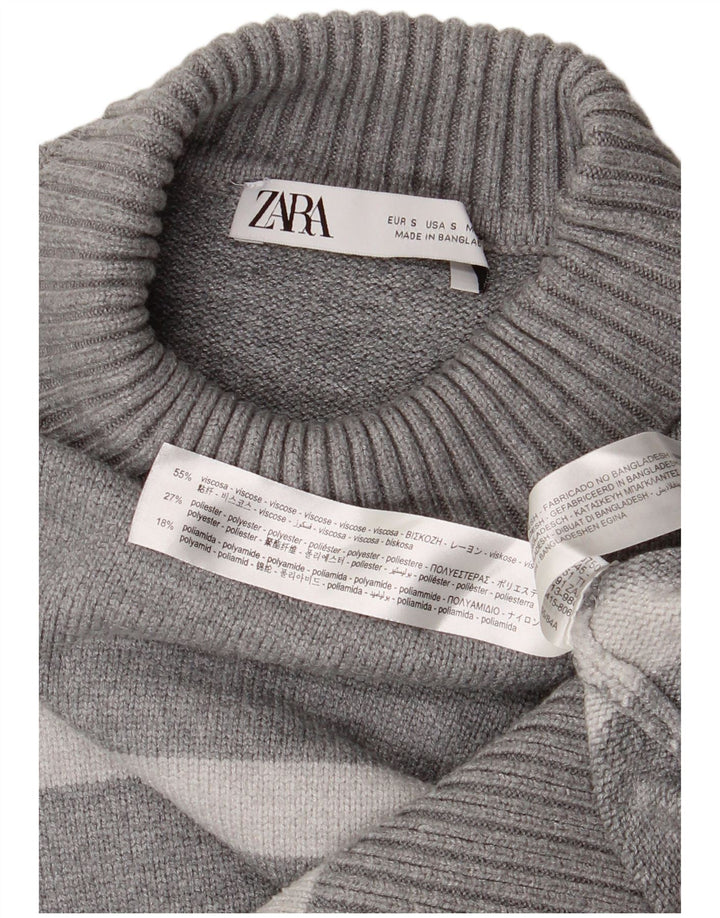 Zara Damen-Pullover mit Rollkragen, übergroß, Gr. 10, klein, grau gestreift