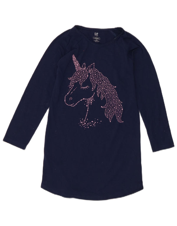 Gap Langarm-T-Shirt-Kleid für Mädchen, 7–8 Jahre, Marineblau mit Tiermuster