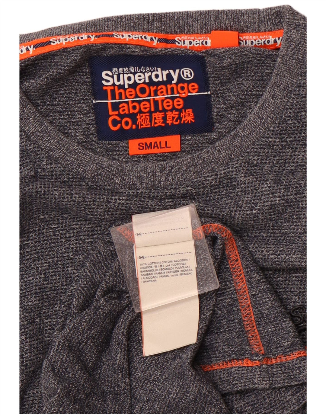 SUPERDRY Herren-Oberteil mit langen Ärmeln, klein, marineblau gesprenkelte Baumwolle