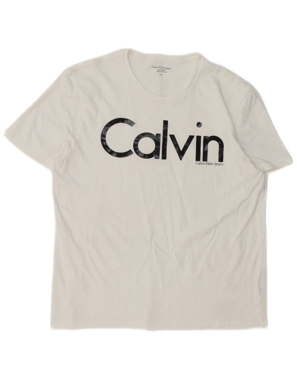 Calvin Klein Jeans Damen Grafik T-Shirt Top UK 16 Large Weiß