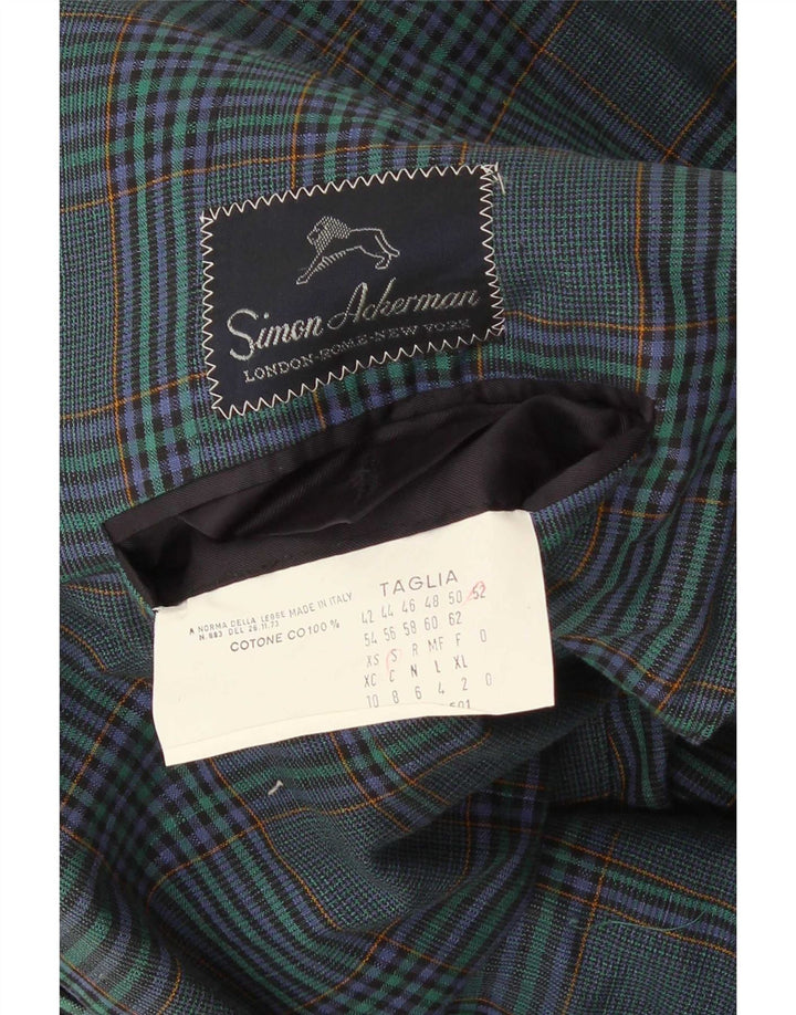 Vintage Herren 2-Knopf-Blazerjacke IT 52 Große marineblaue karierte Baumwolle