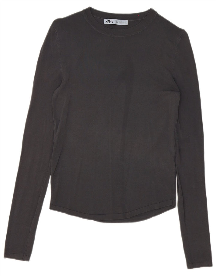 Zara Damen Top Langarm UK 10 Small Graue Viskose