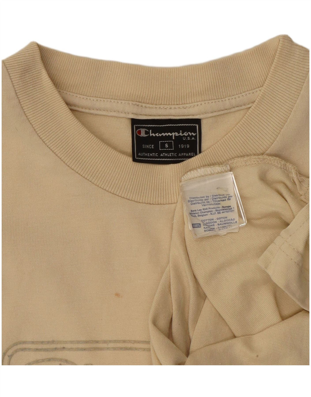 Champion Womens Graphic T-Shirt Top UK 10 Small Beige Baumwolle