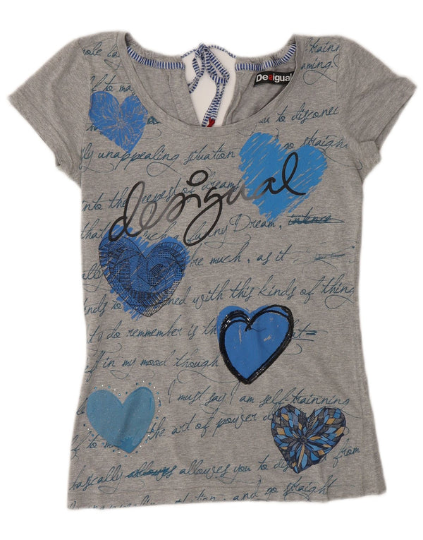 Desigual Damen Grafik-T-Shirt-Oberteil UK 6 XS Graues Herz