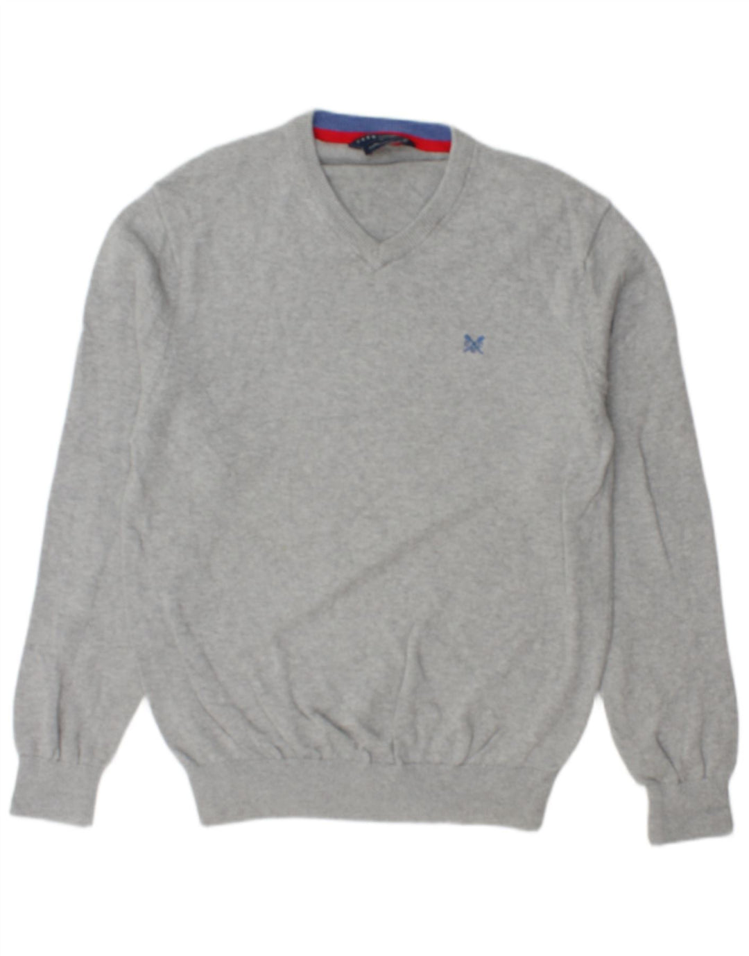 CREW CLOTHING Herren-Pullover mit V-Ausschnitt, mittelgrau gesprenkelte Baumwolle