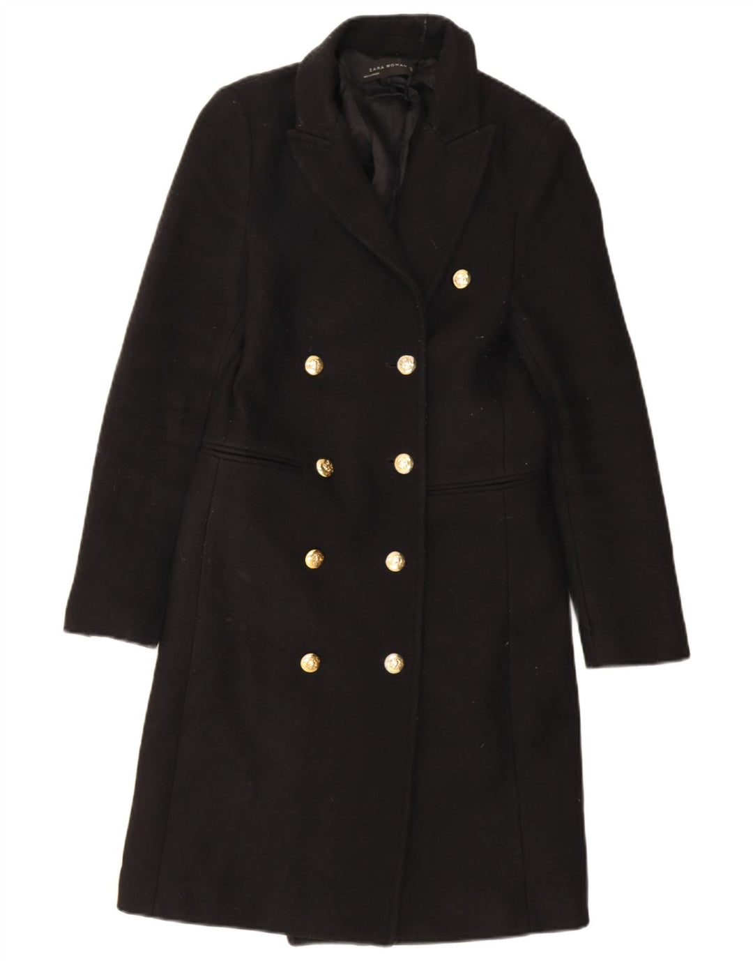 Zara Damen Zweireihiger Mantel UK 6 XS Schwarz Polyester