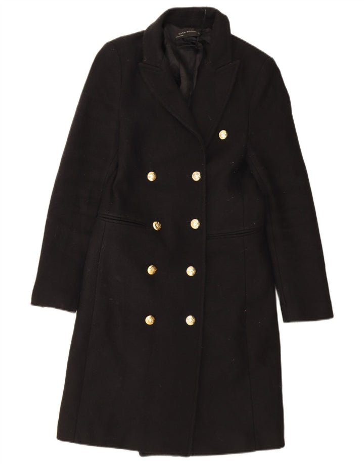 Zara Damen Zweireihiger Mantel UK 6 XS Schwarz Polyester