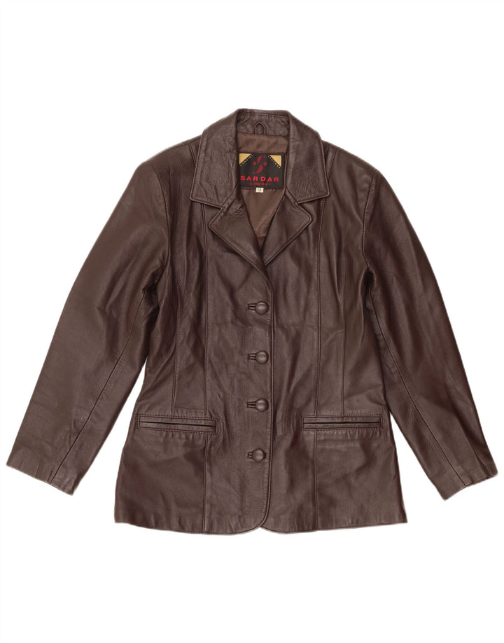 Sardar Damen-Blazerjacke aus Leder mit 4 Knöpfen, Gr. 10, klein, braunes Leder