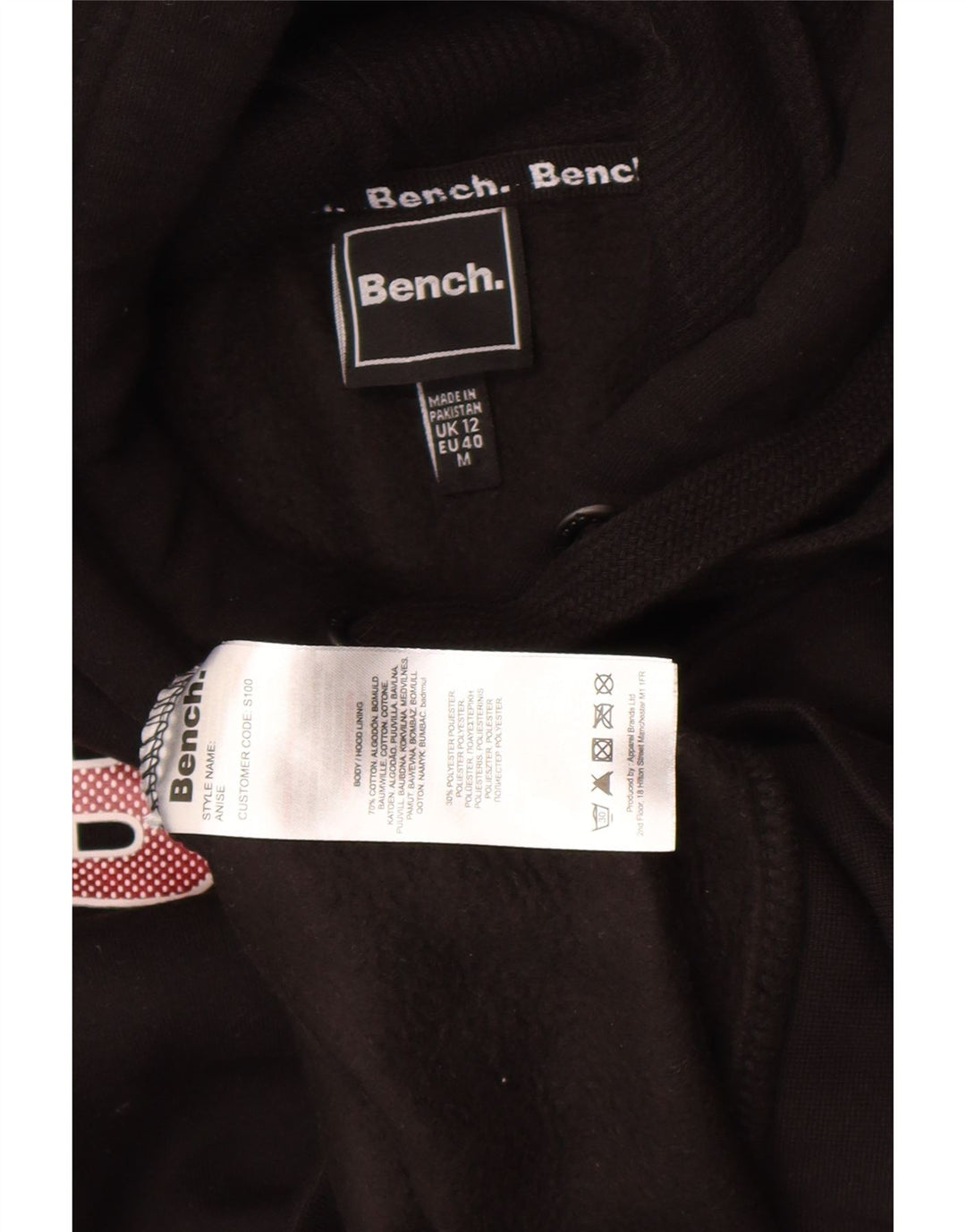 Bench Womens Graphic Hoodie Pullover UK 12 Mittelschwarze Baumwolle