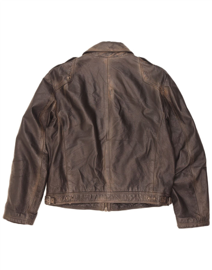 Vintage Herren Militärlederjacke IT 56 3XL Braun
