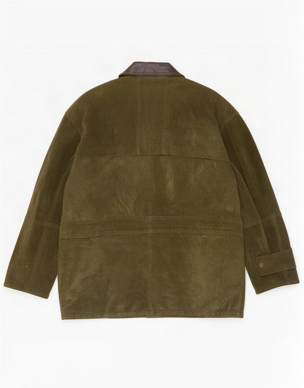 Vintage Mens Suede Jacket IT 54 2XL Khaki Leather