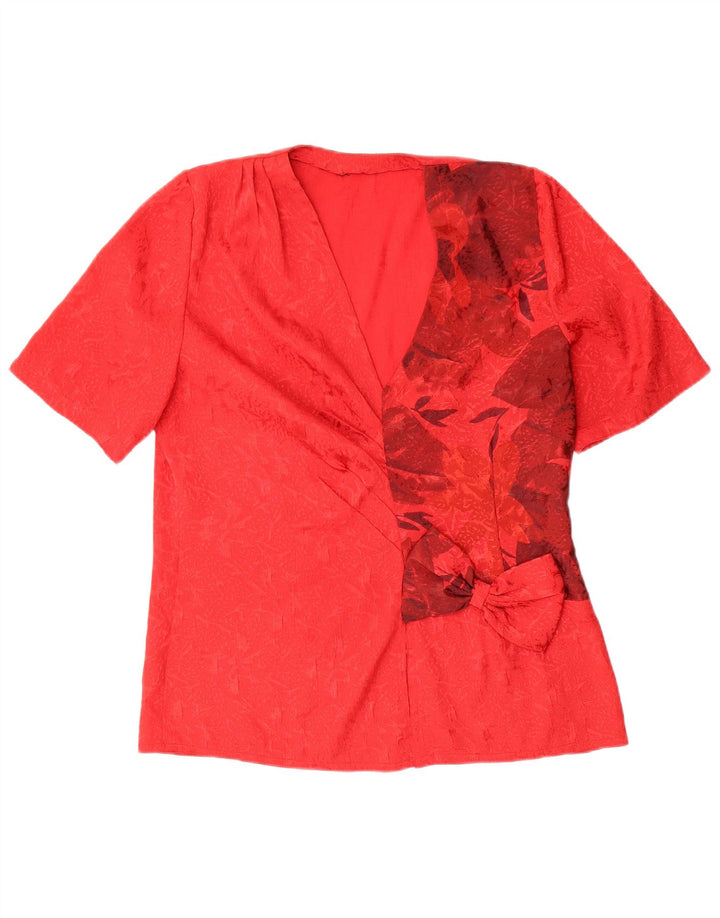 Vintage Damen Bluse Top UK 16 Großes rotes Blumenmuster