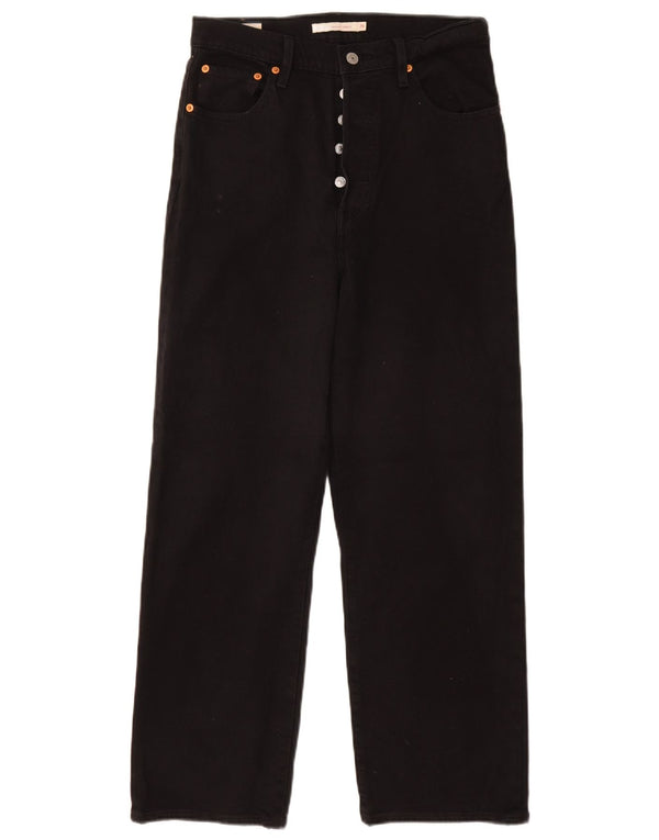 LEVI'S Damen Ribcage High Rise Straight Jeans W29 L27 Schwarze Baumwolle