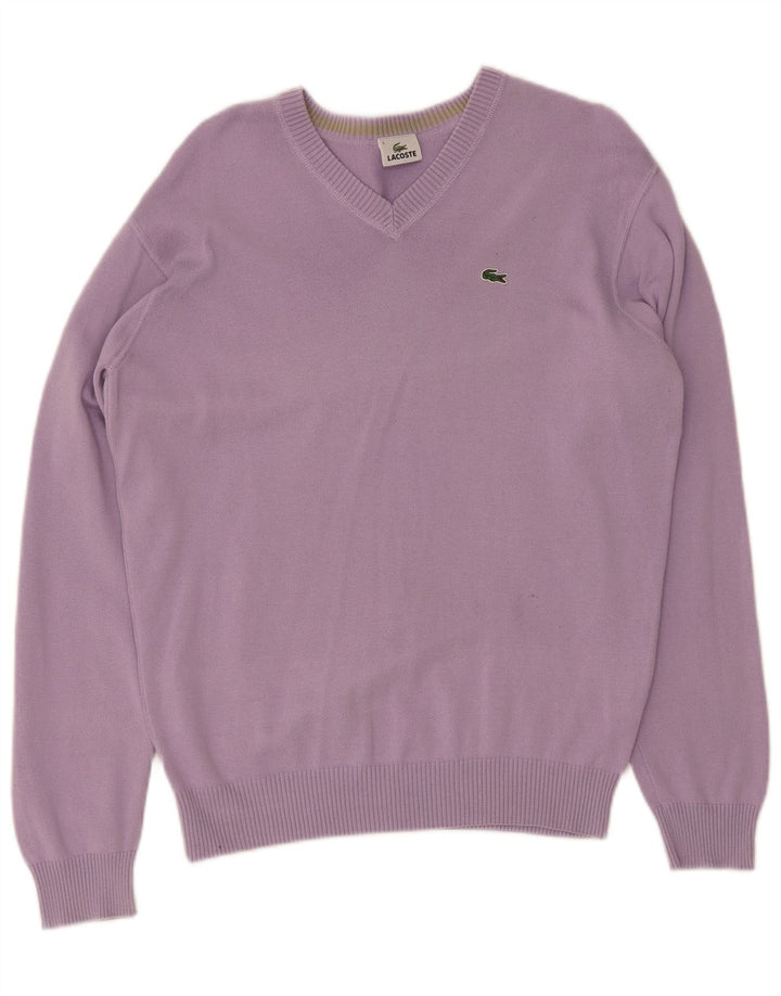Lacoste Herren-Pullover mit V-Ausschnitt, Größe 5, groß, lila Baumwolle