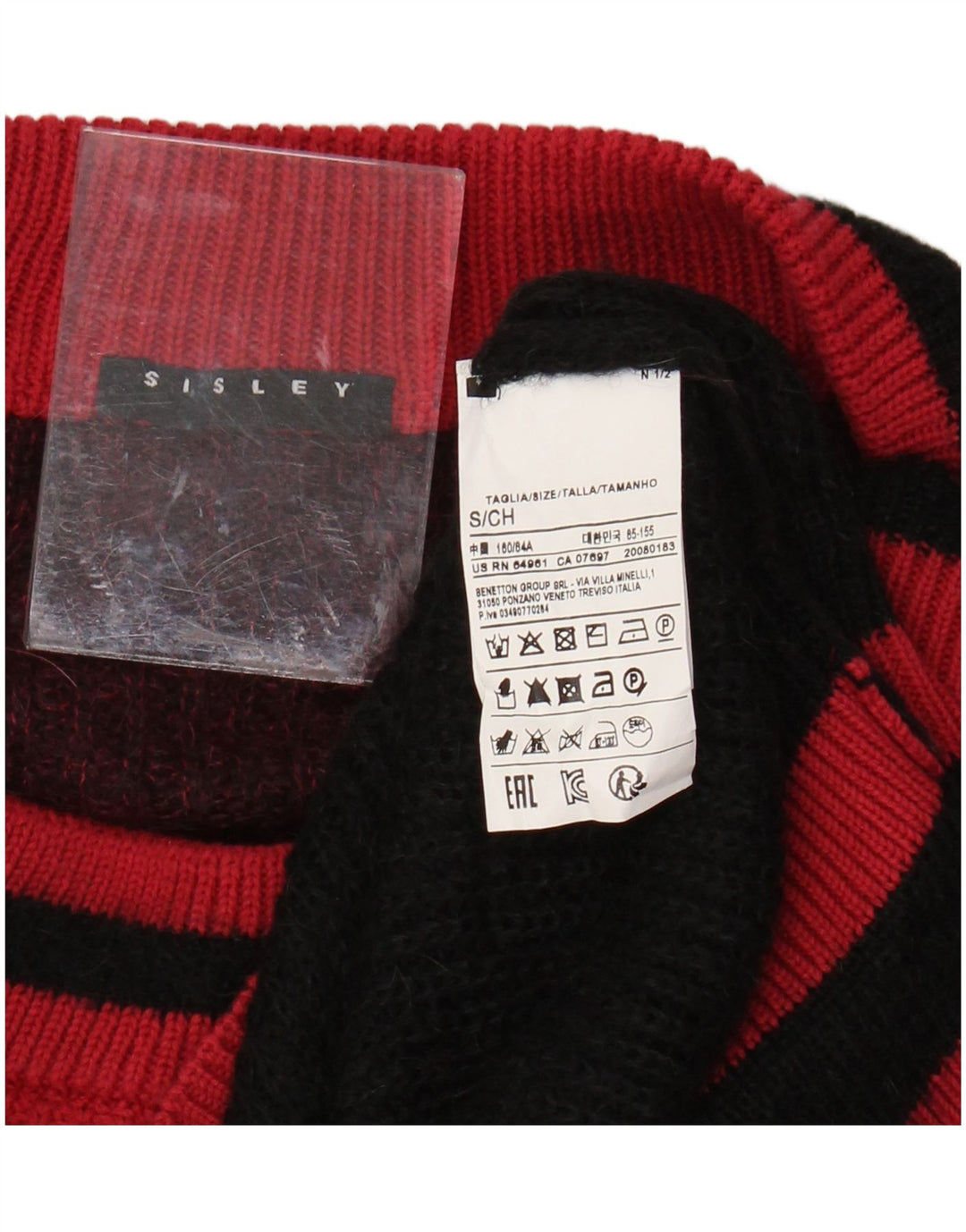 SISLEY Rollkragenpullover für Damen, Gr. 10, klein, Burgunderrot, Farbblock