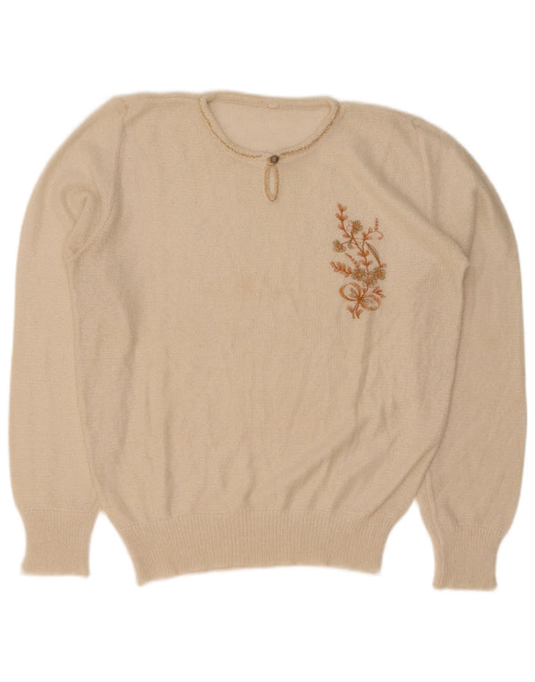 Vintage Damen Pullover mit Rundhalsausschnitt IT 50 XL Off White Floral