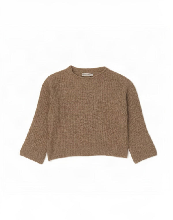 Zara Damen-Pullover, bauchfrei, übergroß, U-Boot-Ausschnitt, Gr. 10, Größe S, Beige, Nylon