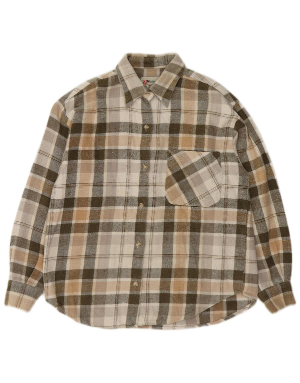 Vintage Damen Übergroßes Flanellhemd UK 10 Small Beige Karo Baumwolle