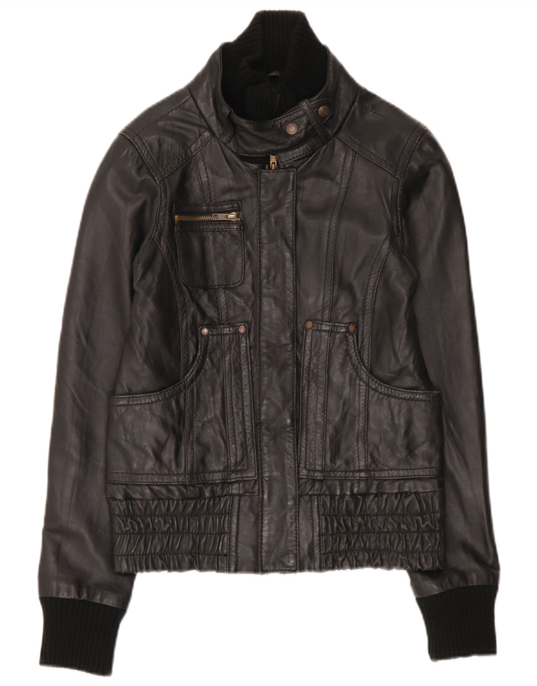 Object Damen Lederjacke UK 10 Small Schwarzes Leder