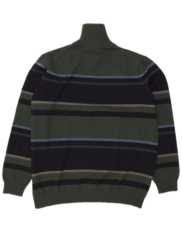 Navigare Herren-Pullover mit Reißverschluss am Hals, 3XL, grün gestreift, Wolle