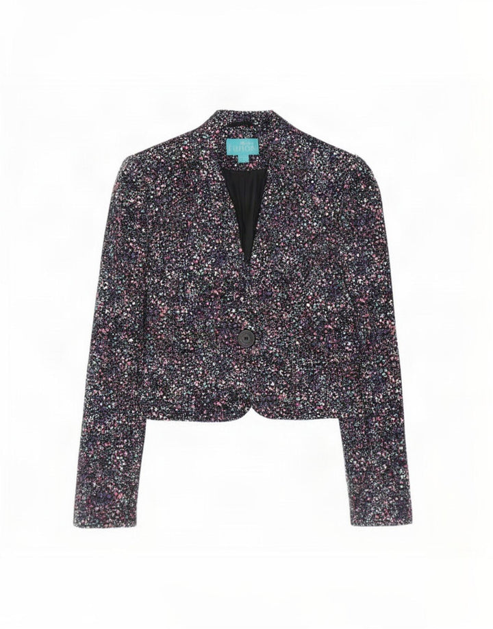 Monsoon Damen Bolero-Jacke UK 12 Mittelschwarze geblümte Baumwolle