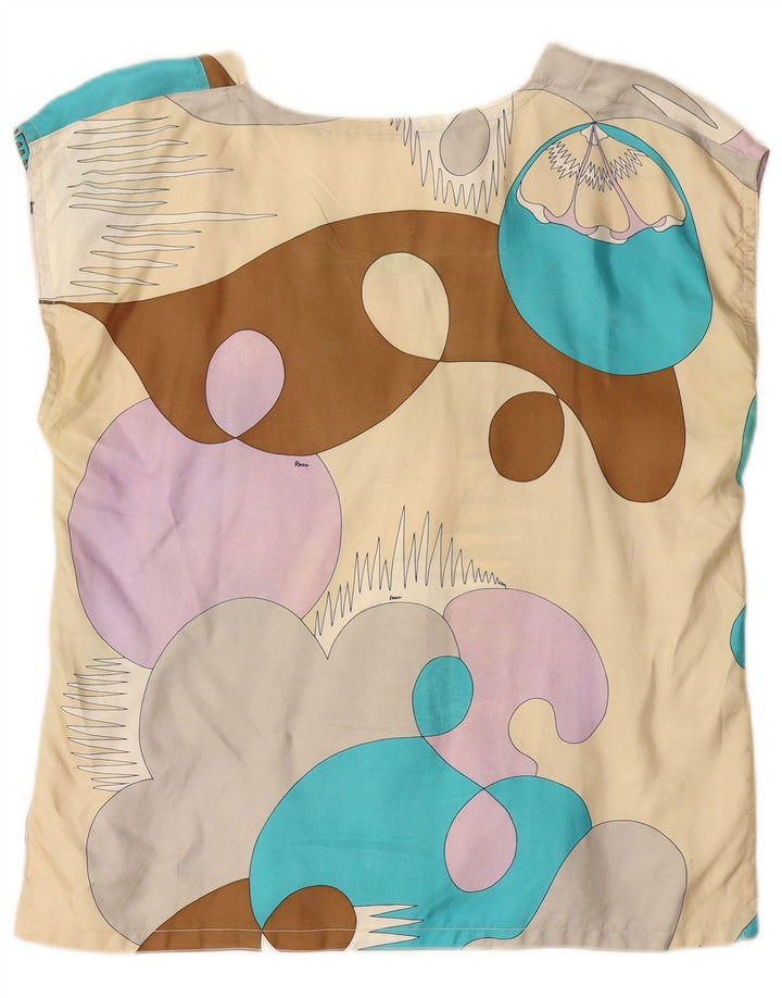 VINTAGE Damen Bluse mit abstraktem Muster UK 14 Medium Mehrfarbig