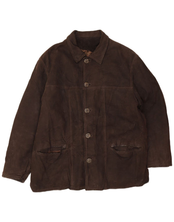 Vintage Herren Lederjacke IT 54 2XL Braunes Leder