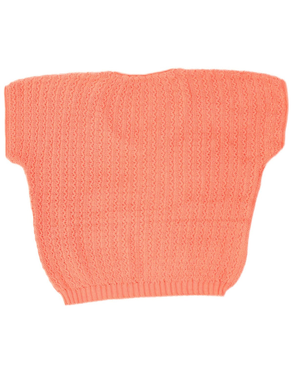 Vintage Damen Kurzärmeliger Pullover mit V-Ausschnitt UK 18 XL Rosa