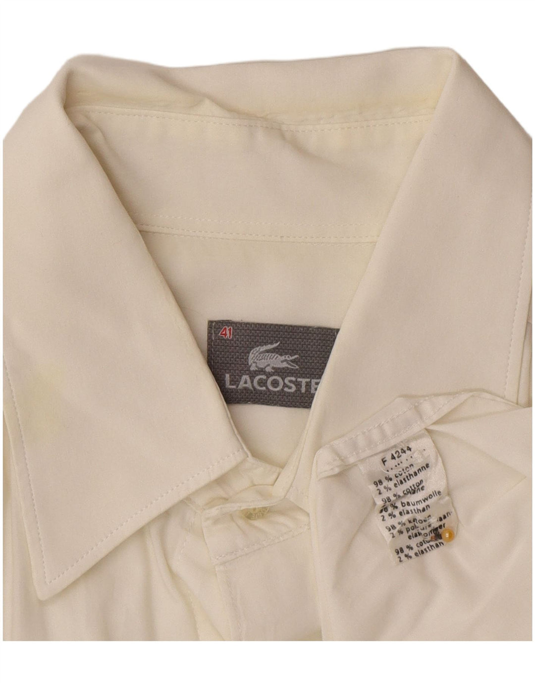 Lacoste Herrenhemd, Größe 41, groß, cremefarbene Baumwolle