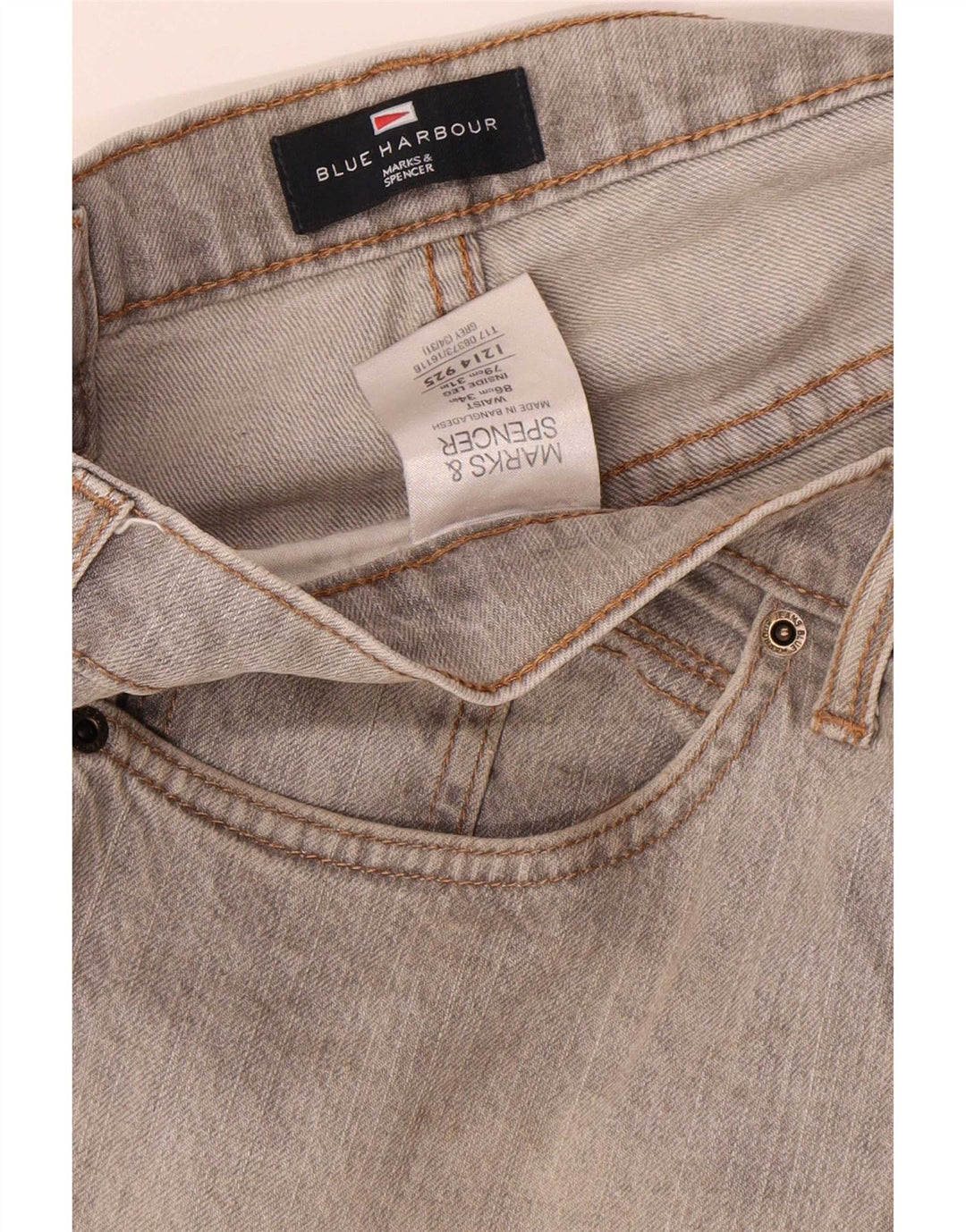 Marks & Spencer Herren Blue Harbor Straight Jeans W34 L31 Graue Baumwolle