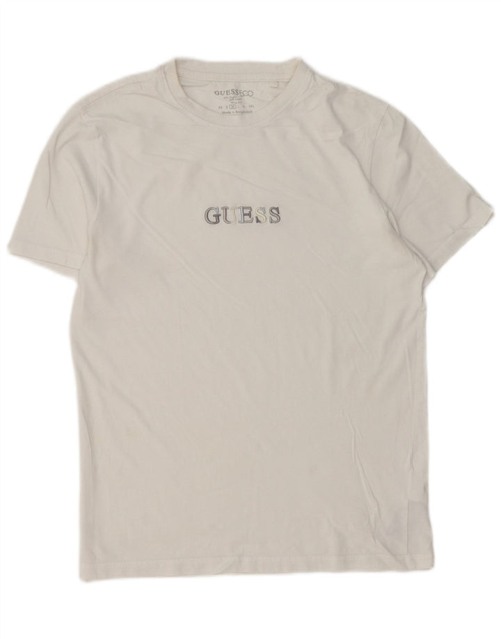 Guess Slim-Fit-Grafik-T-Shirt-Oberteil für Herren aus mittelweißer Baumwolle