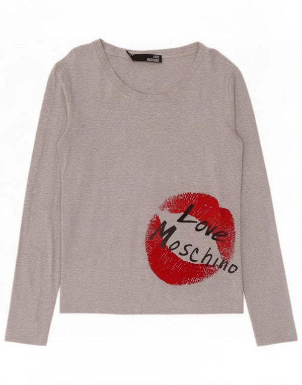 Moschino Damen Grafik-Top Langarm UK 14 Large Grau meliert