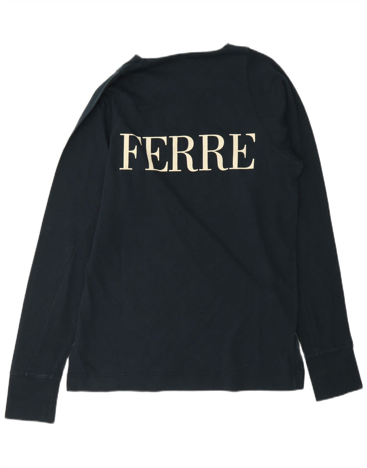 Gianfranco Ferre Herren Grafik-Top Langarm IT 50 Mittel Marineblau