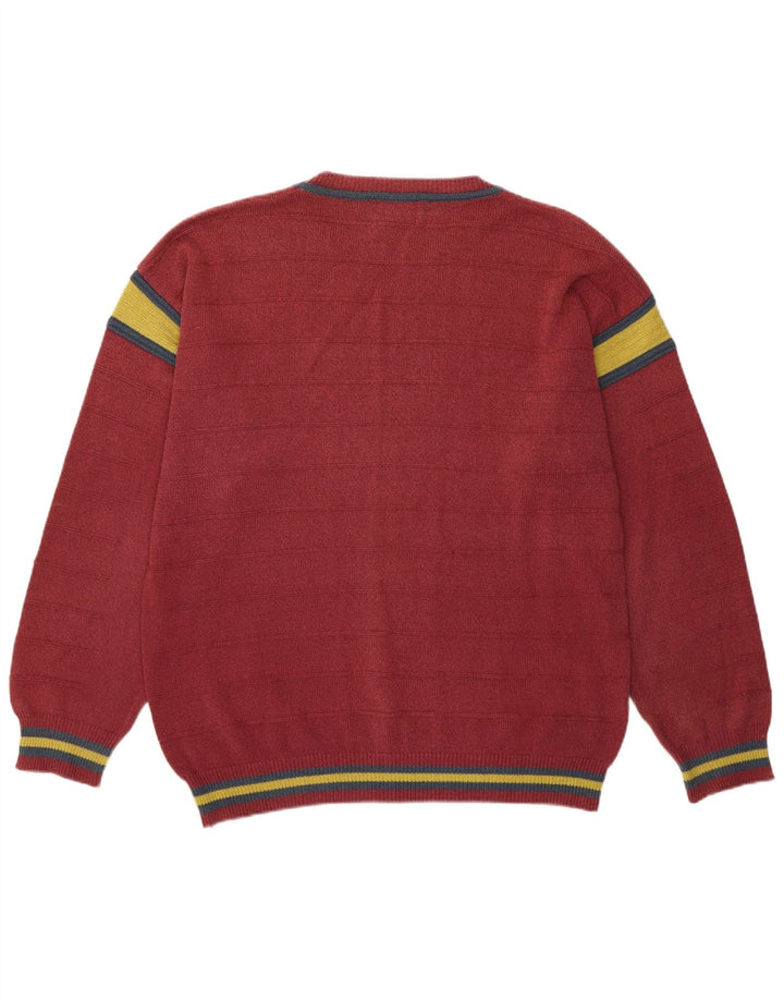 Vintage Herren-Pullover mit Rundhalsausschnitt, groß, rosa, Farbblock