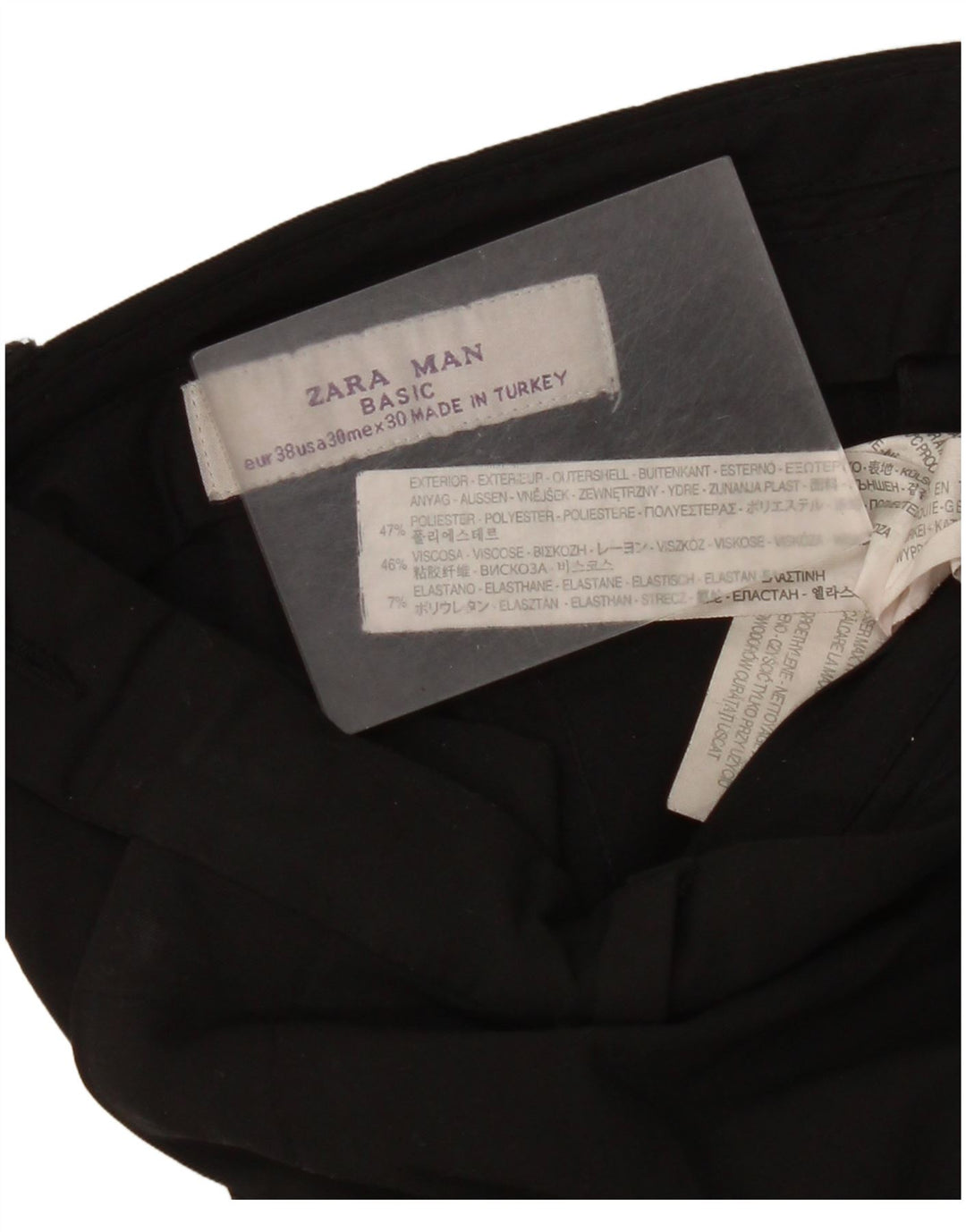 Gerade Anzughose für Herren von Zara, EU 38, Größe S, W30, L35, Schwarz, Polyester