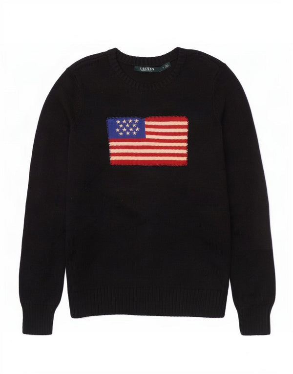 Ralph Lauren Damen-Pullover mit grafischem U-Boot-Ausschnitt, Gr. 10, Größe S, Schwarz, USA