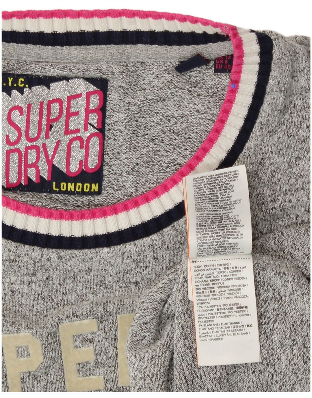 SUPERDRY Grafik-Sweatshirtpullover für Damen UK 12 Mittelgraue Viskose
