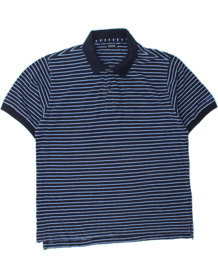 IZOD Mens Polo Shirt Large Navy Blue Striped Cotton Vintage Izod and Second-Hand Izod from Messina Hembry 