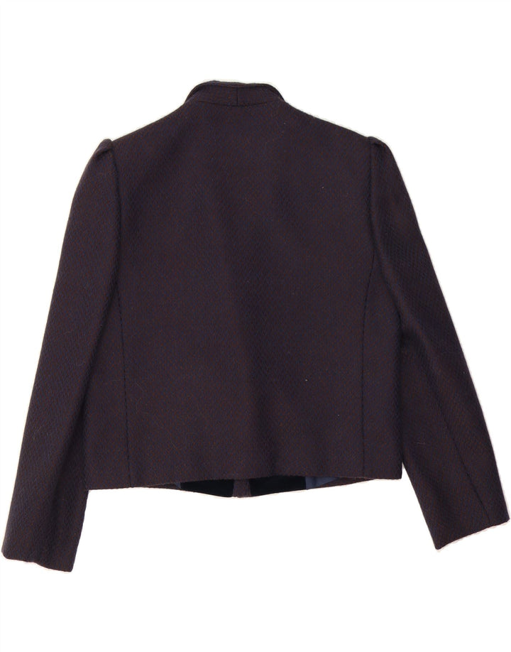 MONA Womens 1 Button Blazer Jacket UK 14 Medium Navy Blue Check Wool Vintage Mona and Second-Hand Mona from Messina Hembry 