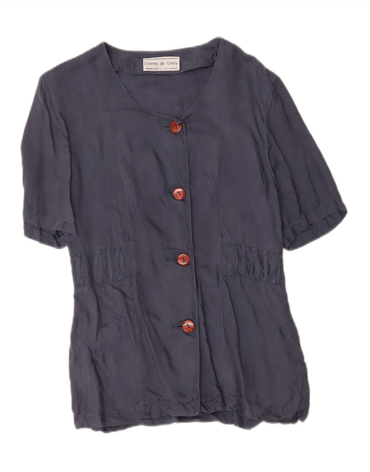Vintage Damen Kurzärmelige 4-Knopf-Blazerjacke UK 14 Mittelmarineblau