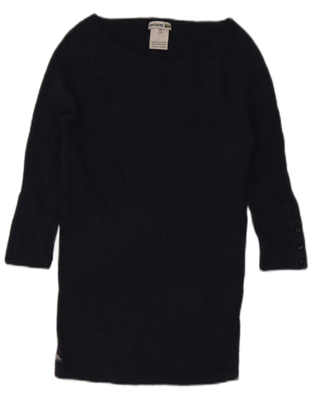 Lacoste Damen-Pullover mit 3/4-Ärmeln und U-Boot-Ausschnitt, Größe 38, mittleres Marineblau