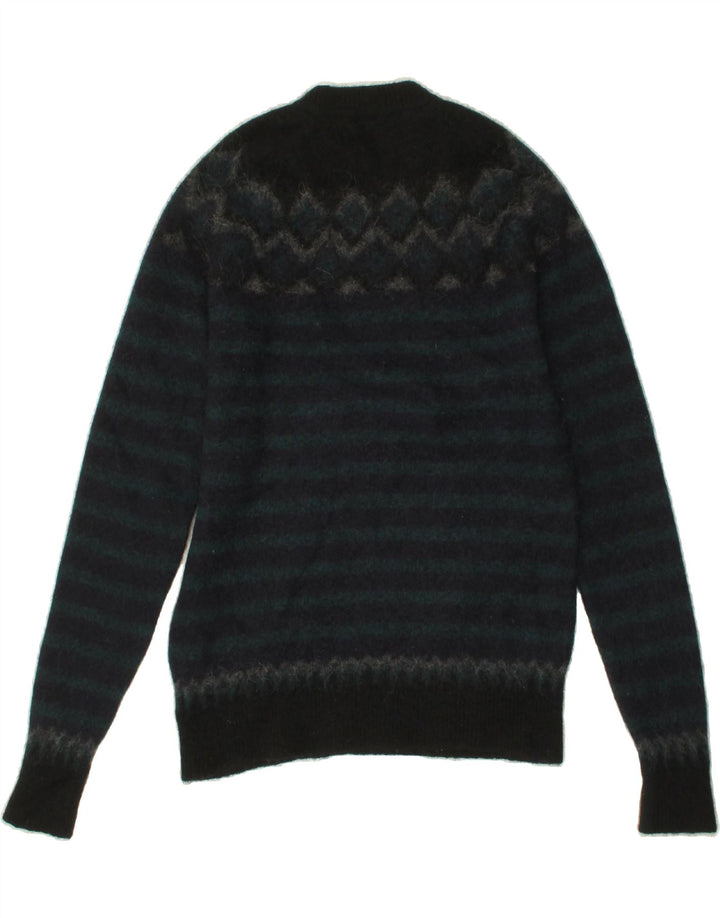 WOOLRICH Womens Crew Neck Jumper Sweater Medium Navy Blue Striped Vintage Woolrich and Second-Hand Woolrich from Messina Hembry 