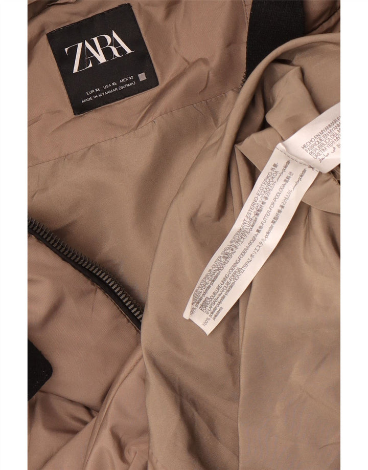 Zara Damen-Kapuzen-Übergröße, gepolsterter Mantel, UK 18, XL, braun, Polyester
